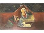 LARGE VINTAGE NATIVITY MADONNA and Baby JESUS ICON OIL PAINTING