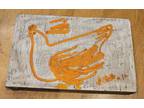 1962 signed oil painting on wood-chicken(primitive style) 11w×7h×1.25" appx