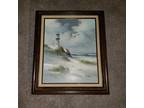 Armstrong Lighthouse Oil Canvas Painting Circa 1970s