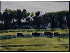 ACEO Print Of An Original Acrylic Painting Cows 2.5”x3.5” By Chris Reneau