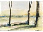 Original watercolor painting. Signed. Coast. Woods. ACEO Landscape. Woodland