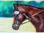 ACEO Original Painting Horse Thoroughbred in Dressage Training By L garcia.
