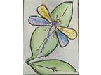 ACEO Original Watercolor Naive Art Painting Dragonfly On Leaves Insects Nature