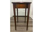 1954 MCM Columbia Manufacturing Inlay Mahogany Tooled Leather Candle Stand Table