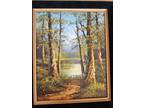 Vintage landscape oil painting, circa 70s, Whittam, ornate wood and velvet frame