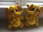 Wall Decor - Vintage Yellow Homco Cast Elephants/1973/Right and Left