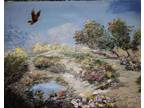 Surrealistic flying Eagle Landscspe Painting, Pathways, Flowers. 16x20