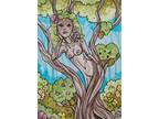 ACEO original/fantasy forest tree spirit/watercolor/ink/miniature/free shipping