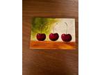 ACEO Original Painting Red Bing Cherries Fruit Cherry Pie Kitchen Art Foodie