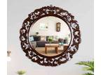 Buy Brown Hand Crafted Wooden Round Wall Mirror Online