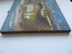 Vintage Antique Primitive Folk Art Painting on Board House on Shore Sailboat