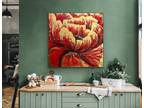 Abstract Textured Wall Art Floral Modern Painting Gold Bronze Red Flower