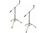 Set of 2 Cymbal Boom Stands Chrome Heavy Duty 1" Adjustable Double Braced Tripod