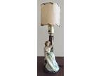 Vintage 1940's Boudoir Plaster Lady Lamp 14" Tall Art Deco Whip Stitch Shade