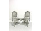 Painted Distressed Pale Blue & Ivory French Louis XV Caned Side Chairs - Pair