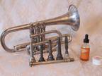 Antique J.W. York & Sons Silver Cornet Trumpet Grand Rapids, MI Original Case