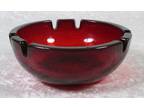 Vintage Mid Century Modern Ruby Red Glass Ashtray 5-5/8 inch Diameter 2-1/8 Tall