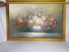 antique folk art floral painting large original
