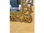 Vintage Hollywood Regency Ornate Floral Branches Brass Vanity Mirror w/ Stand