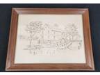 3 Original Pencil Sketch Prints Glass Wooden Frames Village Life Landscape