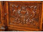 1880 Antique RJ Horner Tiger Oak carved winged Griffin Server buffet sideboard