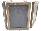 Antique PRIMITIVE VICTORIAN Folding Travel Mirror 3-Fold Vanity Purse Mirror