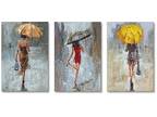 Abstract Wall Art Fashion Girl with Umbrella Painting Romantic Paris Street P...
