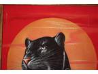 VINTAGE Mom and Baby Black Panthers Velvet Painting By Ortiz 36 x 24