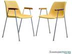 Mid-Century Atomic Yellow Molded Shell Sculptural Arm Chairs - A Pair