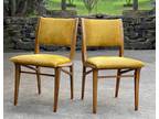 Mid-Century Modern Walnut Sculptural Yellow Gold Boomerang Chairs - A Pair
