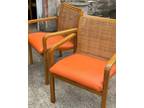 Mid-Century Boho Bentwood Cane Back Sculpted Orange Club Chairs - A Pair