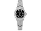 Rolex Ladies Datejust Black Diamond Dial Diamond Bezel Oyster Band Watch