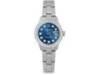Rolex Ladies Datejust Blue Diamond Dial Diamond Bezel Oyster Band Watch