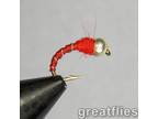 1 dozen (12) - Zebra Midge - Red - Bead Head