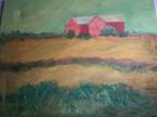 Vintage Original Oil on Canvas Realism Farmhouse in Field 20" x 16"