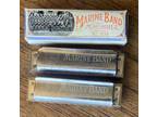 2 Vintage 70s HOHNER Marine Band Harmonicas No. 1896 U.S. Marine Band Keys A & E