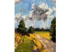Andrew J Jones, 11x14, Original Oil Palette KnifePanel Oil Painting Rains Clouds