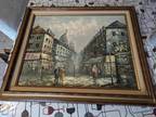 Vintage Beautiful Large Framed Parisian Street Oil Painting By Caroline Burnett