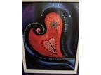 Signed Pj Commerford Purple Wave Heart Art Piece Original Mixed Media Painting