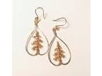 Teardrop Shape Wire Wrap Pine Tree Earrings