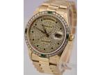 Rolex Day-Date President PAVE DIAMOND EMERALD 36mm 18K Yellow Gold 18038 Watch