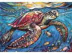 ORIGINAL Hand Painted Pen and Watercolor Art Card ACEO Under the Sea Turtle