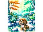 ACEO Art card Cute Cocker Spaniel fun in the forest 2 1/2” x 3 1/2” signed