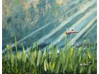 Oil Painting Dragonfly Insect on Grass Sunlight Animal Wildlife Art A. Joli