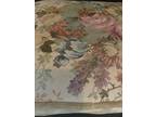 Vintage Footstool Floral Tapestry Fabric Metal Legs Upholstered Brass Pink