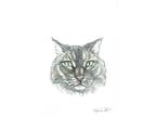 ACEO Original Watercolor Painting 2.5"x3.5" Gray Tabby Kitty Cat Pet Portrait