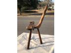Antique Primitive Wood 28" Birthing Chair ~Milking Stool Folk Art 3 Legs w/ Back