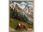 Swiss Alps Cow, 21.5"x27.5", Original Oil Painting