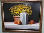 Oil Painting Tea Canister Marigolds Richard Edward Finger Trompe l'oeil Sfumato