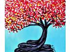 A.Z. Davis Painting 10" x 8" Abstract Modern Cubism Folk Art Blossom Tree Blue